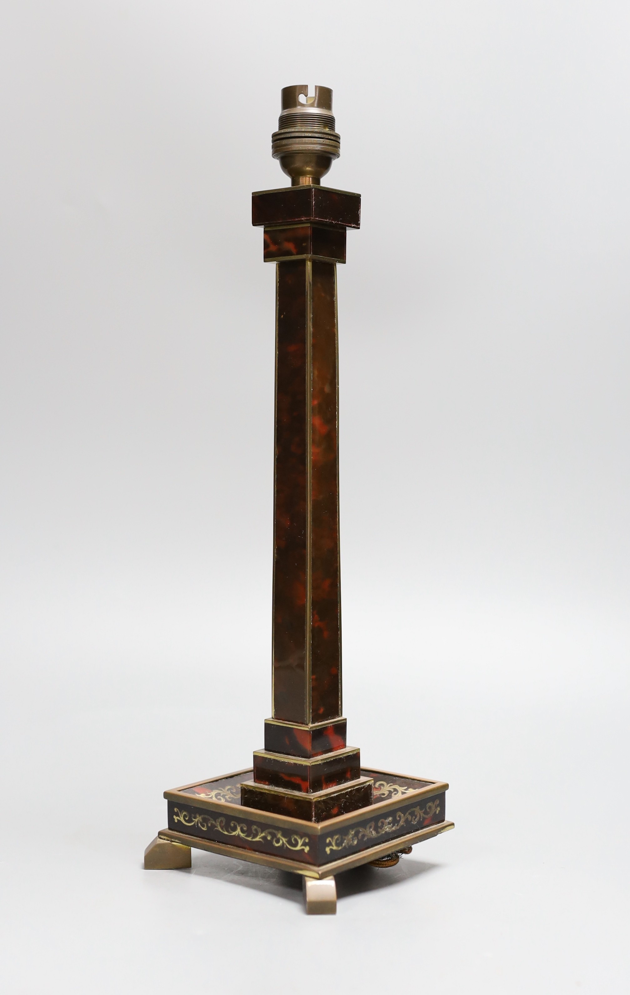 A Boulle work electric table lamp base, 32 cms high